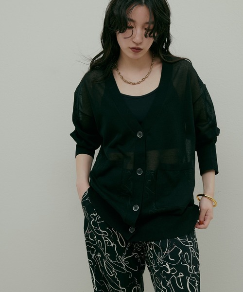 LARUTA(ラルータ)の「【LARUTA】シアーWポケットミドルカーディガン(カーディガン/ボレロ・レディース・ブラック/ホワイト/ライトグレー/ブラウン/サックスブルー・FREE)」の12枚目の写真