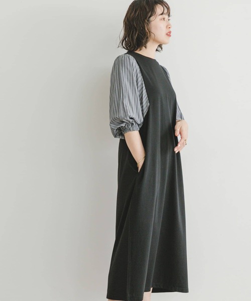 ITEMS URBANRESEARCH（アイテムズ アーバンリサーチ）の「ストライプフハクドッキングワンピース（ワンピース・レディース・モカ/ブラック・FREE）」の8枚目の写真