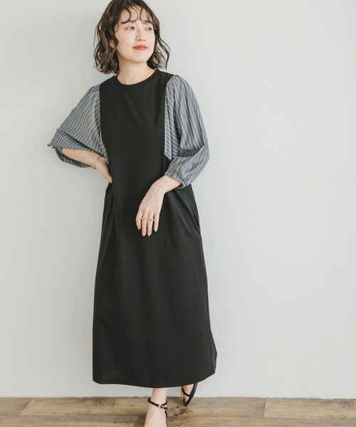 ITEMS URBANRESEARCH（アイテムズ アーバンリサーチ）の「ストライプフハクドッキングワンピース（ワンピース・レディース・モカ/ブラック・FREE）」の9枚目の写真