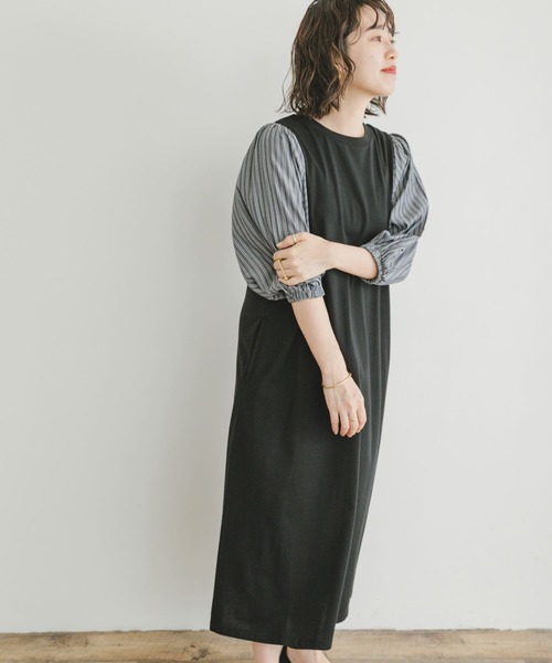 ITEMS URBANRESEARCH（アイテムズ アーバンリサーチ）の「ストライプフハクドッキングワンピース（ワンピース・レディース・モカ/ブラック・FREE）」の10枚目の写真