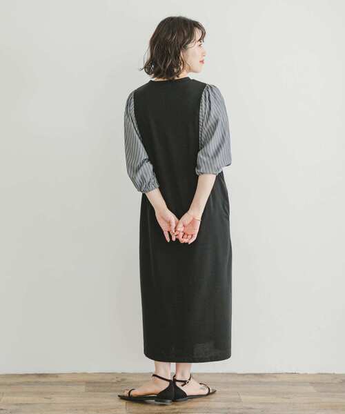 ITEMS URBANRESEARCH（アイテムズ アーバンリサーチ）の「ストライプフハクドッキングワンピース（ワンピース・レディース・モカ/ブラック・FREE）」の13枚目の写真