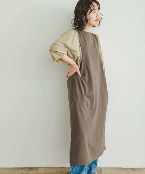 ITEMS URBANRESEARCH（アイテムズ アーバンリサーチ）の「ストライプフハクドッキングワンピース（ワンピース・レディース・モカ/ブラック・FREE）」の15枚目の写真