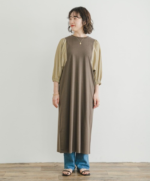 ITEMS URBANRESEARCH（アイテムズ アーバンリサーチ）の「ストライプフハクドッキングワンピース（ワンピース・レディース・モカ/ブラック・FREE）」の19枚目の写真