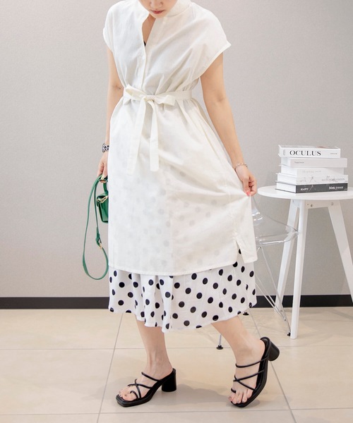 aimoha(アイモハ)の「シンプル 綿麻ブレンド 水玉スカート(スカート・レディース・ホワイト/ブラック・LARGE/MEDIUM/X-LARGE)」の1枚目の写真