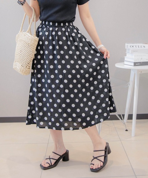 aimoha(アイモハ)の「シンプル 綿麻ブレンド 水玉スカート(スカート・レディース・ホワイト/ブラック・LARGE/MEDIUM/X-LARGE)」の2枚目の写真