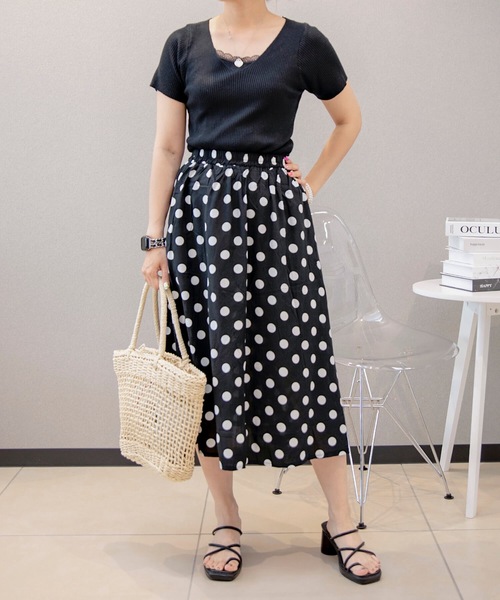 aimoha(アイモハ)の「シンプル 綿麻ブレンド 水玉スカート(スカート・レディース・ホワイト/ブラック・LARGE/MEDIUM/X-LARGE)」の10枚目の写真