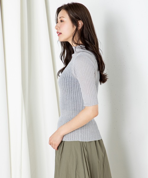 MILLION CARATS(ミリオンカラッツ)の「ラメのきらめきがコーデに華やかさをプラスする5分袖シアーニットプルオーバー(ニット/セーター・レディース・ブラック/ブラウン/グレー/オフホワイト・FREE)」の21枚目の写真