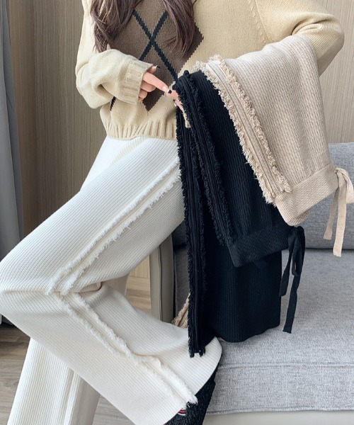 deux amour（ドゥーザムール）の「フリンジリブニットパンツ（その他パンツ・レディース・ホワイト/ブラック/ベージュ・FREE）」の10枚目の写真