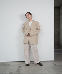 lawgy | gabardine big pocket jacket(ノーカラージャケット)