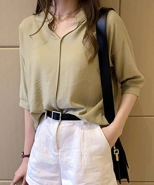 Amulet(アミュレット)の「スキッパーブラウス(シャツ/ブラウス・レディース・ピンク/ホワイト/イエロー/グリーン・L/XL/M)」の3枚目の写真