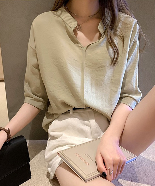 Amulet(アミュレット)の「スキッパーブラウス(シャツ/ブラウス・レディース・ピンク/ホワイト/イエロー/グリーン・L/XL/M)」の13枚目の写真