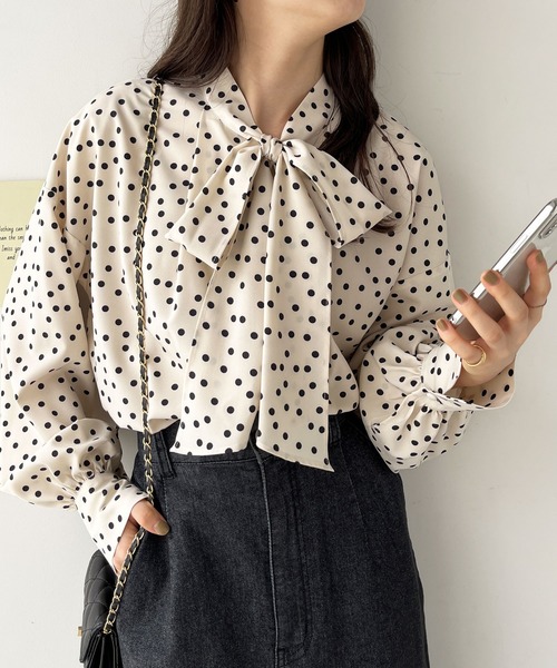 ☆出品 ROJITA ブラウス シャツ ロゴテープボウタイブラウス レディース