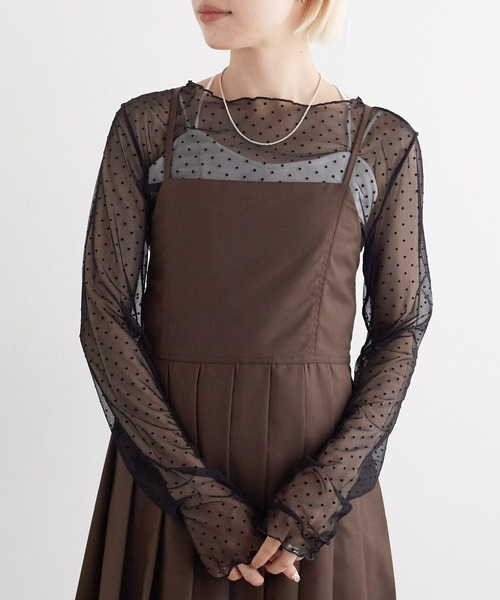 w closet（ダブルクローゼット）の「チュールドットボートネックプルオーバー（Tシャツ/カットソー・レディース・ブラック/ベージュ系その他/アイボリー・FREE）」の2枚目の写真