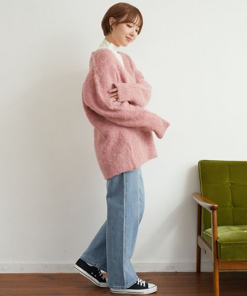 RETRO GIRL（レトロガール）の「【UNIXSEX】起毛ブークレBIGカーデ（カーディガン/ボレロ・レディース・グリーン/ブルー/オレンジ/イエロー/ピンク/オフホワイト・FREE）」の19枚目の写真