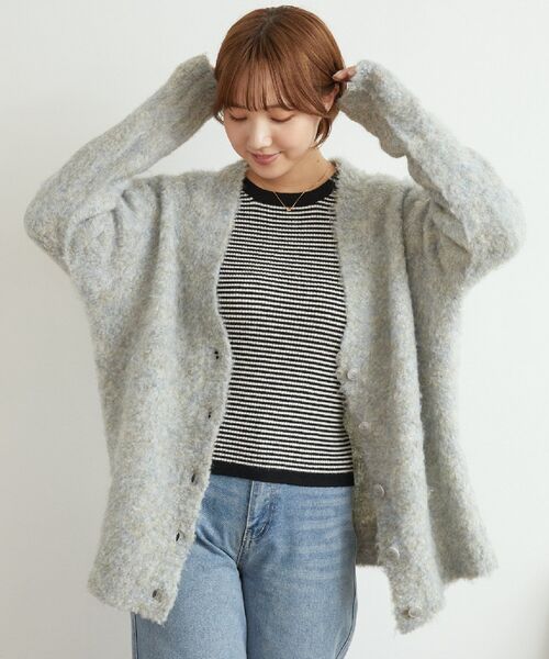 RETRO GIRL（レトロガール）の「【UNIXSEX】起毛ブークレBIGカーデ（カーディガン/ボレロ・レディース・グリーン/ブルー/オレンジ/イエロー/ピンク/オフホワイト・FREE）」の21枚目の写真