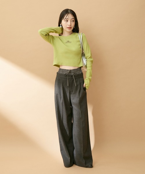 VIS（ビス）の「【洗える】ダブルウエストワイドパンツ（スラックス・レディース・チャコールグレー/グレー/ベージュ系その他3・S/M/L）」の12枚目の写真