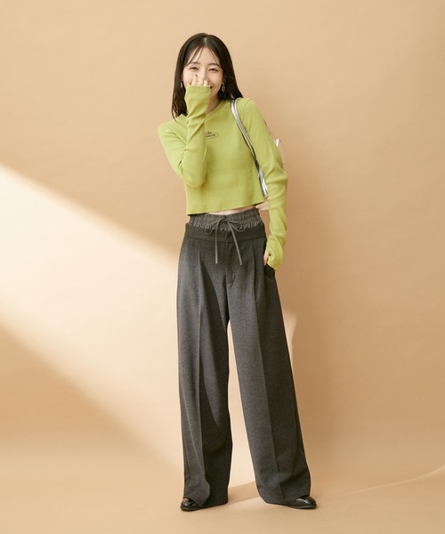 VIS（ビス）の「【洗える】ダブルウエストワイドパンツ（スラックス・レディース・チャコールグレー/グレー/ベージュ系その他3・S/M/L）」の8枚目の写真