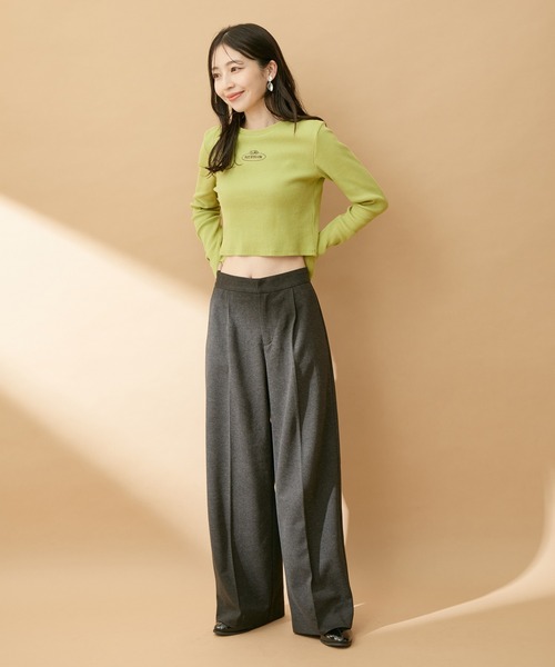 VIS（ビス）の「【洗える】ダブルウエストワイドパンツ（スラックス・レディース・チャコールグレー/グレー/ベージュ系その他3・S/M/L）」の5枚目の写真