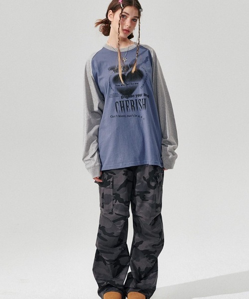 WONDER VISITOR(ワンダービジター)の「WONDER VISITOR/Y2Kラグラン長袖Tシャツ 2982980(Tシャツ/カットソー・レディース・グレー/ブルー・FREE)」の10枚目の写真