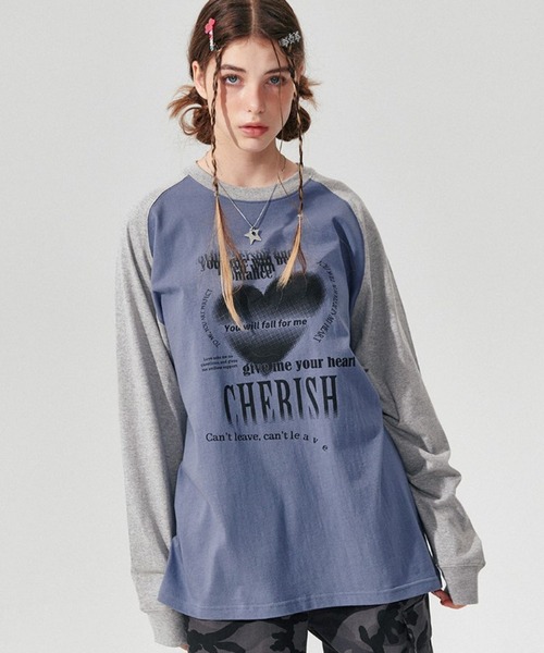 WONDER VISITOR(ワンダービジター)の「WONDER VISITOR/Y2Kラグラン長袖Tシャツ 2982980(Tシャツ/カットソー・レディース・グレー/ブルー・FREE)」の13枚目の写真