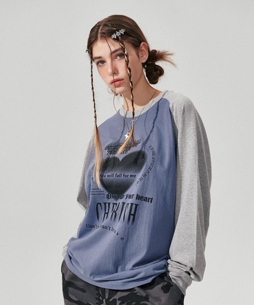 WONDER VISITOR(ワンダービジター)の「WONDER VISITOR/Y2Kラグラン長袖Tシャツ 2982980(Tシャツ/カットソー・レディース・グレー/ブルー・FREE)」の15枚目の写真