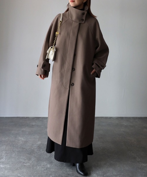 Riberry（リベリー）の「スタンドカラーラグランロングコート（ステンカラーコート・レディース・アイボリー/ブラック/グレイッシュベージュ/モカ・MEDIUM）」の13枚目の写真