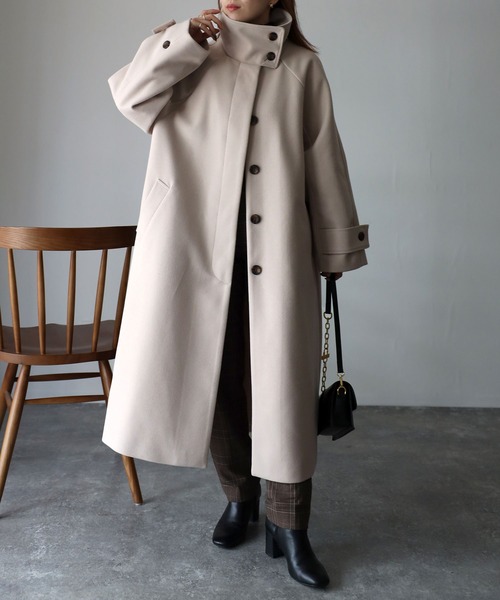 Riberry（リベリー）の「スタンドカラーラグランロングコート（ステンカラーコート・レディース・アイボリー/ブラック/グレイッシュベージュ/モカ・MEDIUM）」の7枚目の写真