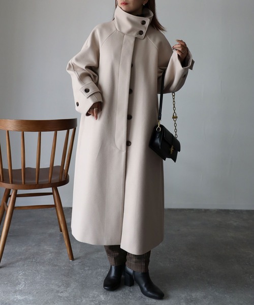 Riberry（リベリー）の「スタンドカラーラグランロングコート（ステンカラーコート・レディース・アイボリー/ブラック/グレイッシュベージュ/モカ・MEDIUM）」の8枚目の写真