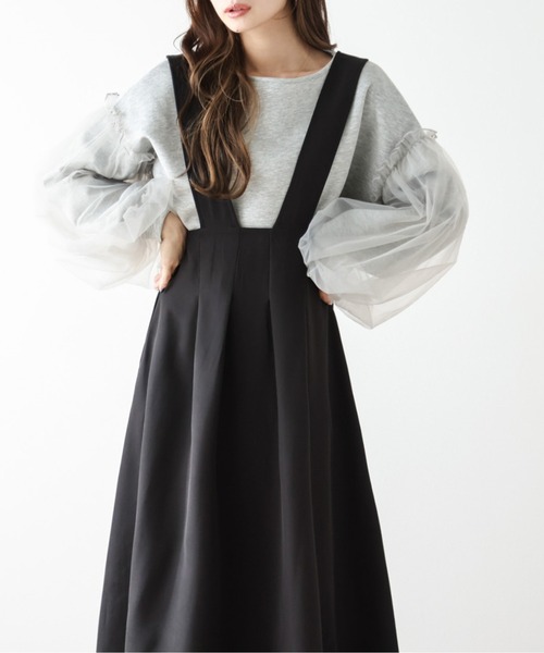 SUGAR BISKET(シュガービスケット)の「フレアサロペットスカート(ワンピース・レディース・グレイッシュベージュ/カーキブラウン/ブラック・L/M)」の6枚目の写真