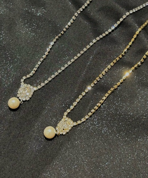 Cupid Heart(キューピッドハート)の「【Cupid Heart】結婚式アクセ!パールチャーム付きビジューネックレス(ネックレス・レディース・シルバー/ゴールド・MEDIUM)」の8枚目の写真
