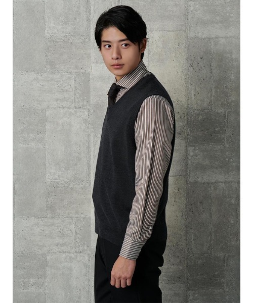 TRANS CONTINENTS（トランスコンチネンツ）の「TRANS CONTINENTS　BIZニット　Vネックベスト　ブラック/グレー/ネイビー（ベスト・メンズ・チャコールグレー/ブラック/ネイビー・L/M/LL）」の13枚目の写真