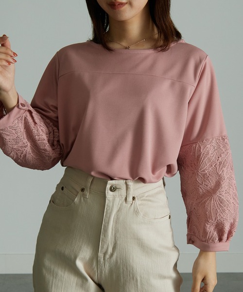 RANAN(ラナン)の「レースボリューム袖カットソートップス(Tシャツ/カットソー・レディース・ライトグレー/オフホワイト/ブラック/ピンク・LL/L/M)」の4枚目の写真