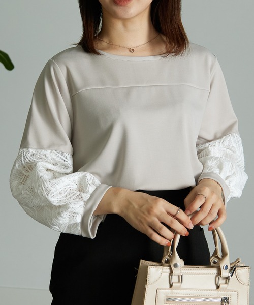RANAN(ラナン)の「レースボリューム袖カットソートップス(Tシャツ/カットソー・レディース・ライトグレー/オフホワイト/ブラック/ピンク・LL/L/M)」の3枚目の写真