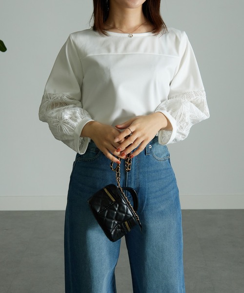 RANAN(ラナン)の「レースボリューム袖カットソートップス(Tシャツ/カットソー・レディース・ライトグレー/オフホワイト/ブラック/ピンク・LL/L/M)」の22枚目の写真