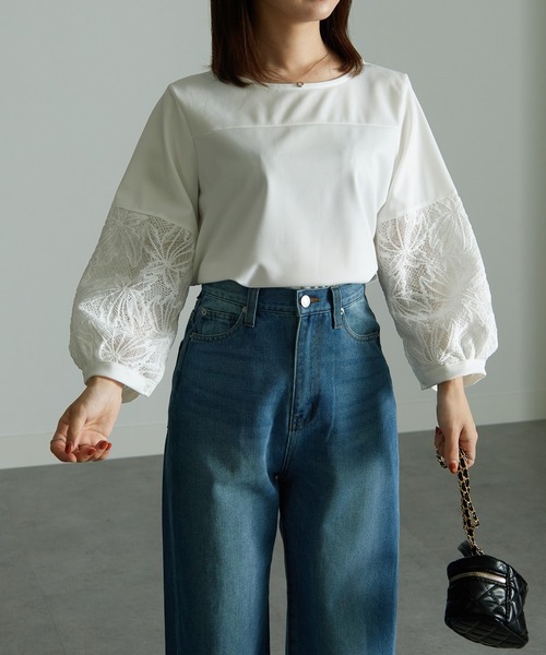 RANAN(ラナン)の「レースボリューム袖カットソートップス(Tシャツ/カットソー・レディース・ライトグレー/オフホワイト/ブラック/ピンク・LL/L/M)」の15枚目の写真