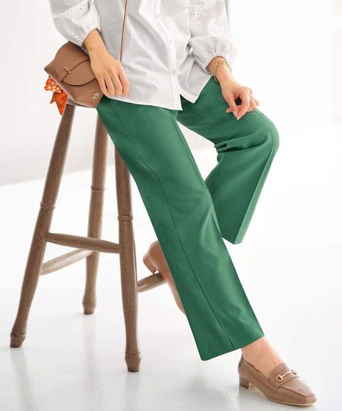 セール】サラリ美脚見えタック使いワイドパンツ股下57cm（その他