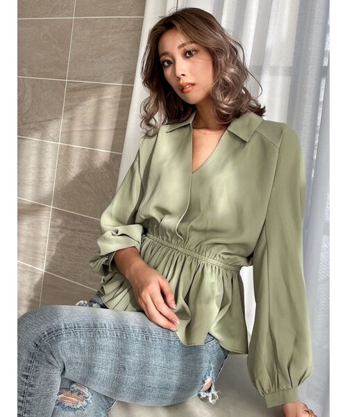 GYDA（ジェイダ）の「カシュクールペプラムブラウス（シャツ/ブラウス・レディース・ミント/オフホワイト/ベージュ・FREE）」の4枚目の写真