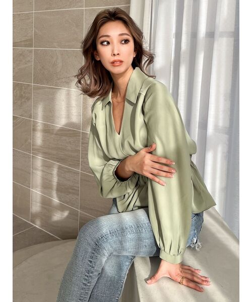 GYDA（ジェイダ）の「カシュクールペプラムブラウス（シャツ/ブラウス・レディース・ミント/オフホワイト/ベージュ・FREE）」の6枚目の写真