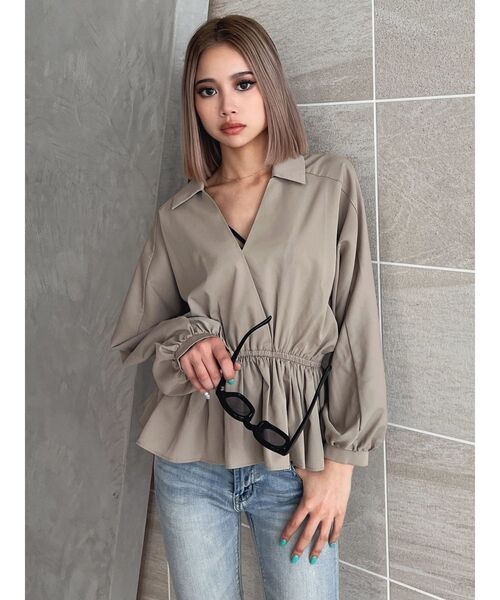 GYDA（ジェイダ）の「カシュクールペプラムブラウス（シャツ/ブラウス・レディース・ミント/オフホワイト/ベージュ・FREE）」の7枚目の写真