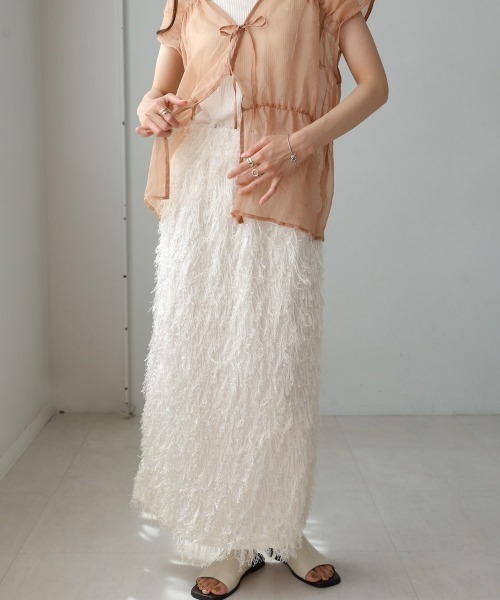 Bab（バブ）の「フリンジタイトスカート（スカート・レディース・ブラック/オフホワイト・M/S）」の8枚目の写真