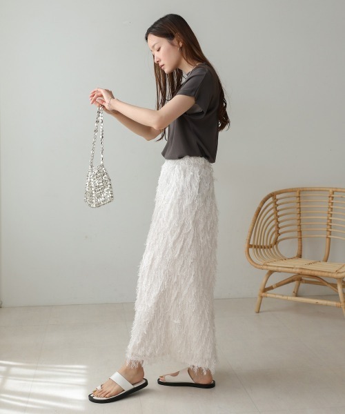 Bab（バブ）の「フリンジタイトスカート（スカート・レディース・ブラック/オフホワイト・M/S）」の14枚目の写真