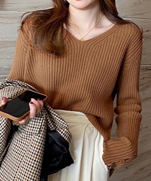 Miniministore(ミニミニストア)の「リブニットトップス レディースニットソー(ニット/セーター・レディース・ダークグリーン/ライトブラウン/ブラウン/グリーン/ブラック/ホワイト・フリー)」の4枚目の写真