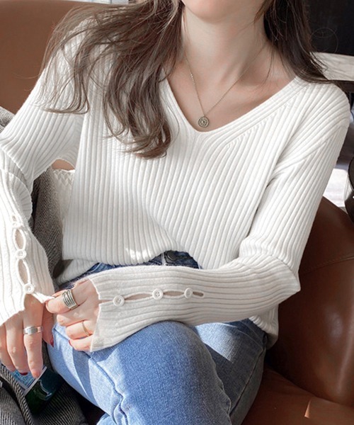 Miniministore(ミニミニストア)の「リブニットトップス レディースニットソー(ニット/セーター・レディース・ダークグリーン/ライトブラウン/ブラウン/グリーン/ブラック/ホワイト・フリー)」の3枚目の写真