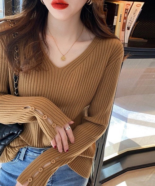 Miniministore(ミニミニストア)の「リブニットトップス レディースニットソー(ニット/セーター・レディース・ダークグリーン/ライトブラウン/ブラウン/グリーン/ブラック/ホワイト・フリー)」の2枚目の写真