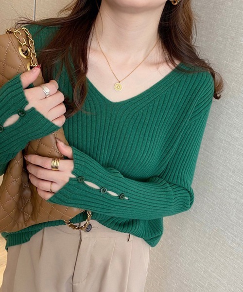 Miniministore(ミニミニストア)の「リブニットトップス レディースニットソー(ニット/セーター・レディース・ダークグリーン/ライトブラウン/ブラウン/グリーン/ブラック/ホワイト・フリー)」の5枚目の写真