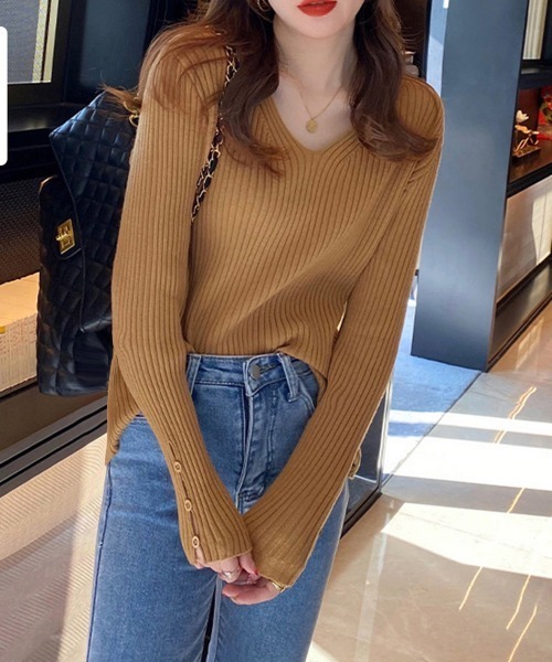 Miniministore(ミニミニストア)の「リブニットトップス レディースニットソー(ニット/セーター・レディース・ダークグリーン/ライトブラウン/ブラウン/グリーン/ブラック/ホワイト・フリー)」の12枚目の写真