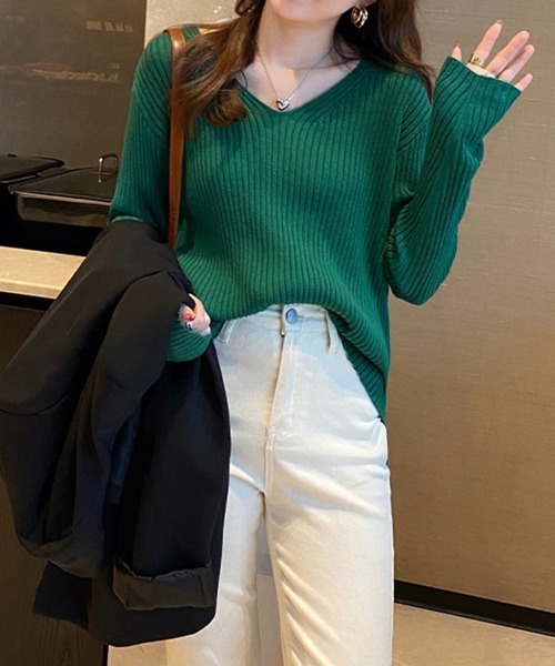Miniministore(ミニミニストア)の「リブニットトップス レディースニットソー(ニット/セーター・レディース・ダークグリーン/ライトブラウン/ブラウン/グリーン/ブラック/ホワイト・フリー)」の15枚目の写真