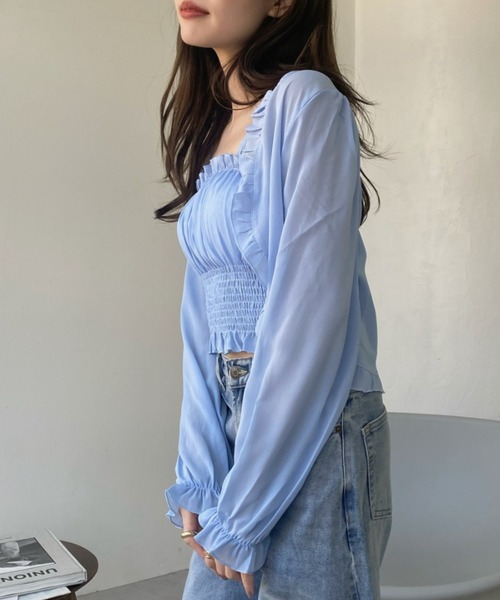 セール】フリル シアー ボレロ シャーリング キャミソール