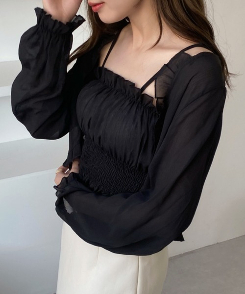 Ada.(エイダ)の「フリル シアー ボレロ シャーリング キャミソール アンサンブル(カーディガン/ボレロ・レディース・ブラック/ライトブルー/アイボリー/グレー・FREE)」の22枚目の写真