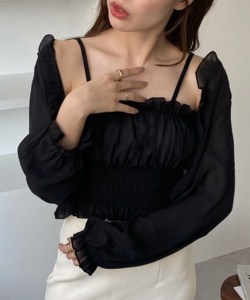 Ada.(エイダ)の「フリル シアー ボレロ シャーリング キャミソール アンサンブル(カーディガン/ボレロ・レディース・ブラック/ライトブルー/アイボリー/グレー・FREE)」の14枚目の写真